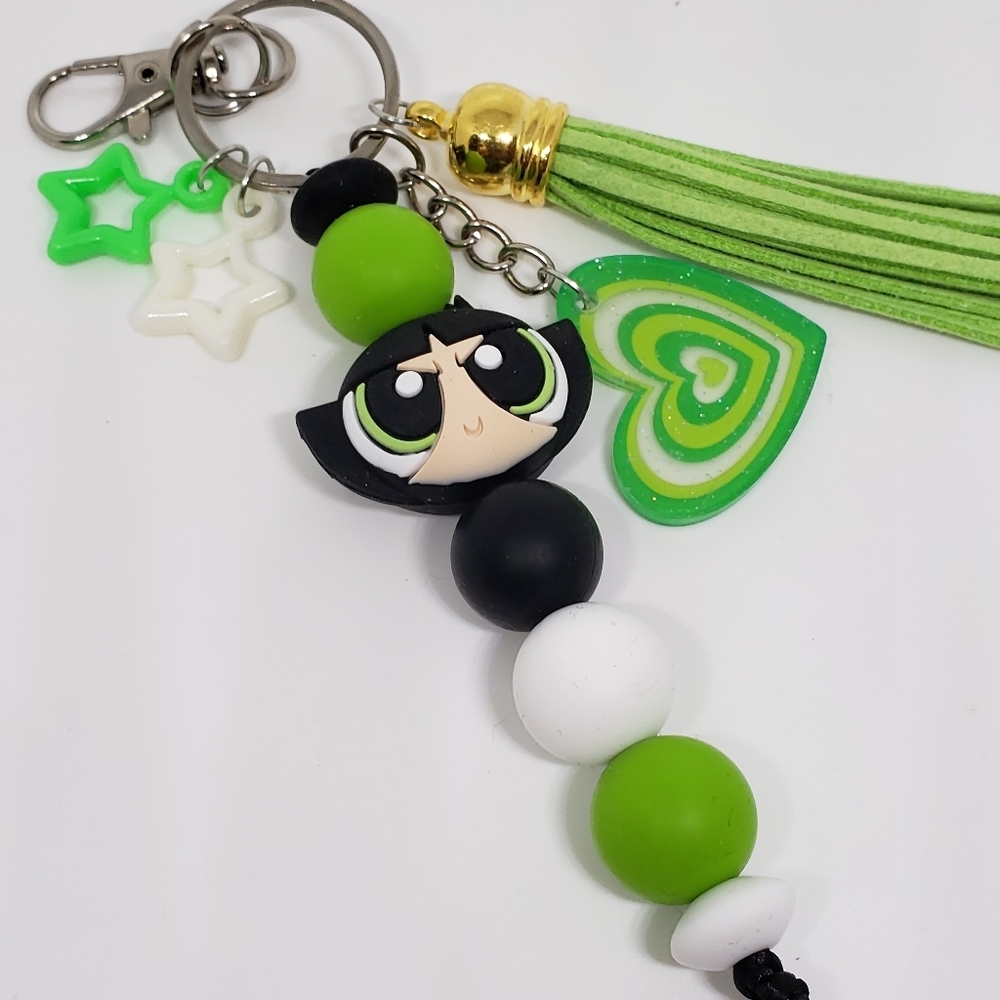 Handmade Silicone Focal Beaded Buttercup Powerpuff Girls Keychain
